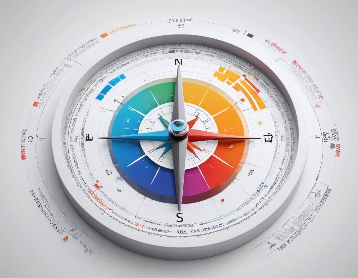 A vibrant digital landscape illustrating a compass intertwining with various website elements like graphs, icons, and user interfaces, symbolizing guidance and optimization. Bright colors emanate from the compass, leading to a visually pleasing website layout at the end of the path. The backdrop should be dynamic and engaging, hinting at the blend of creativity and technology. super-realistic. vibrant colors. white background.